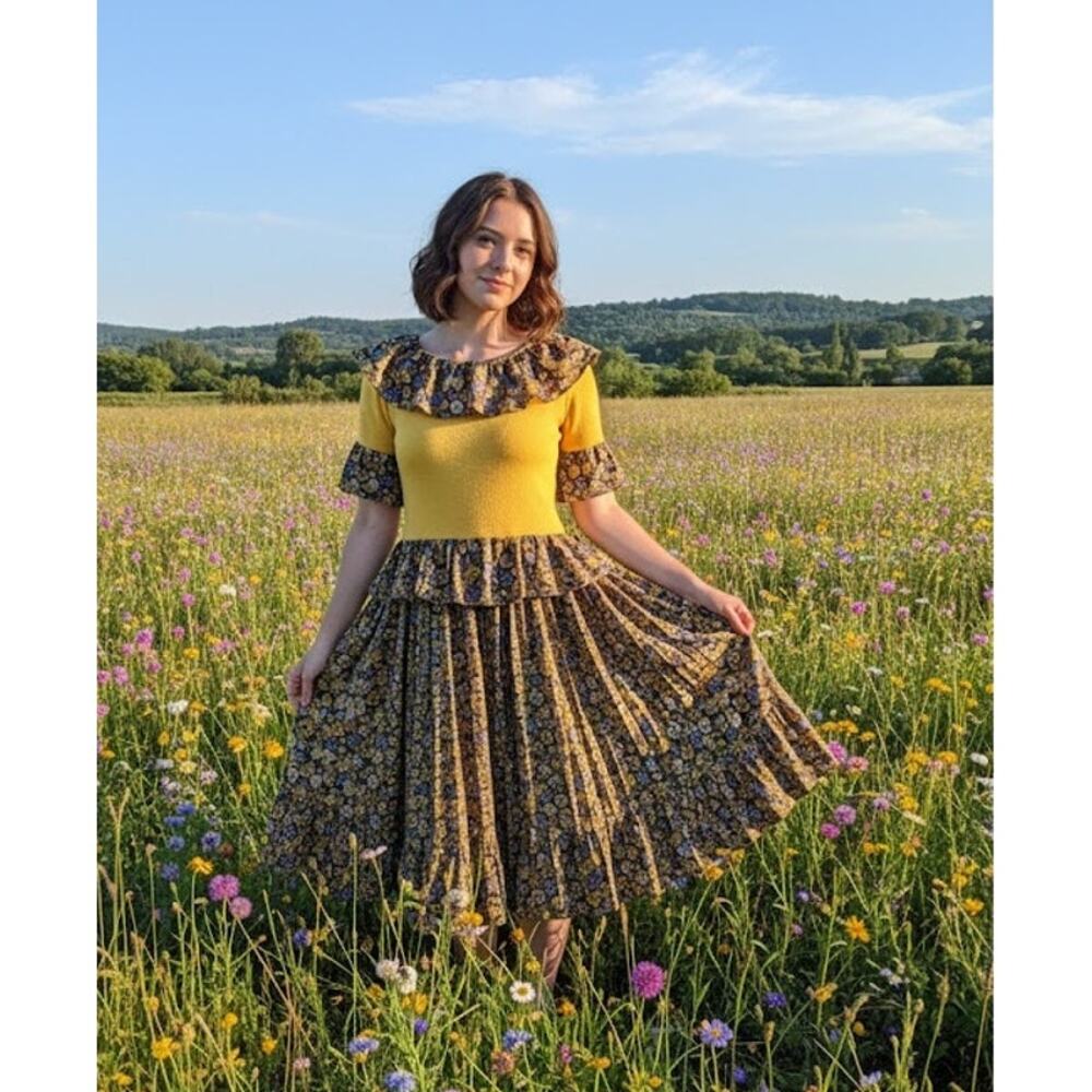 Prairie handmade dress Bust 40" waist to 36"midi len Country,dancing,performing,